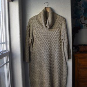 Calvin Klein Warm Brown Knit Cowl Neck Sweater Dress